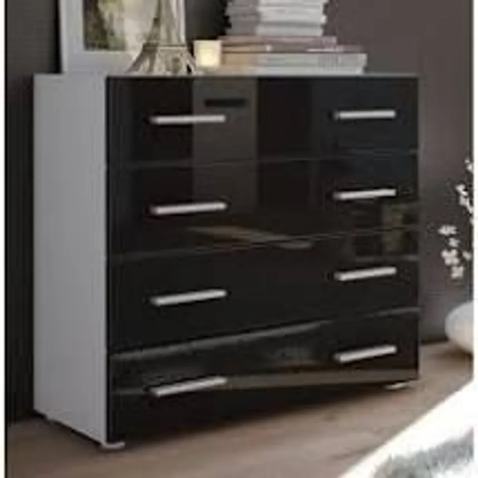 BOXED PAVOS 4 DRAWER CHEST - BLACK GLOSSY