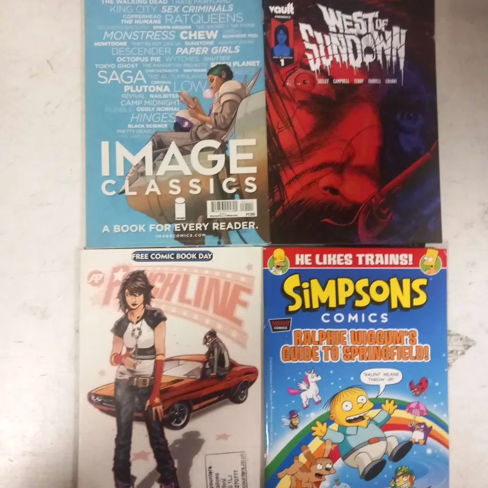 TEN ASSORTED COMICS TO INCLUDE; DARK HORSE COMICS PREDATOR, VAULT WEST OF SUDOWN, DOCTOR WHO AND SIMPSONS COMICS