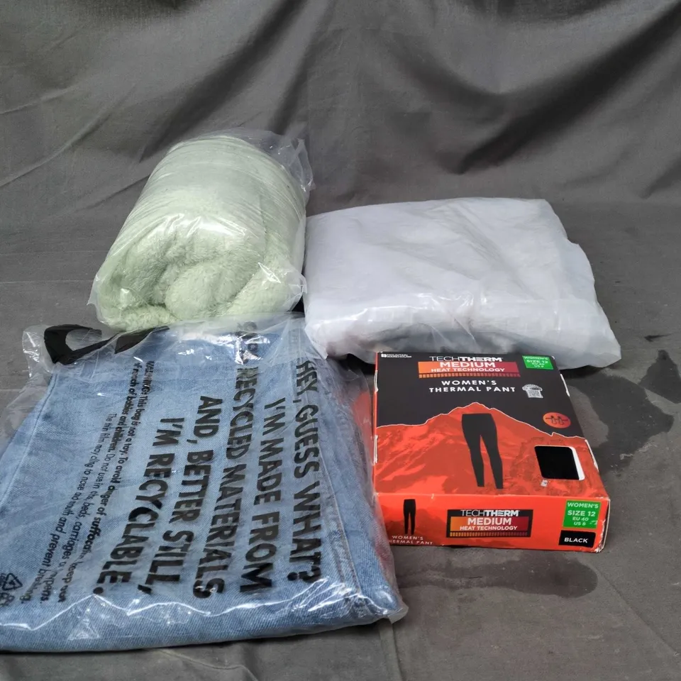 BOX OF APPROXIMATELY 20 ASSORTED CLOTHING ITEMS TO INCLUDE JEANS, THERMAL PANTS, GREY HOODIE, FLEECE HOODED ROBE ETC