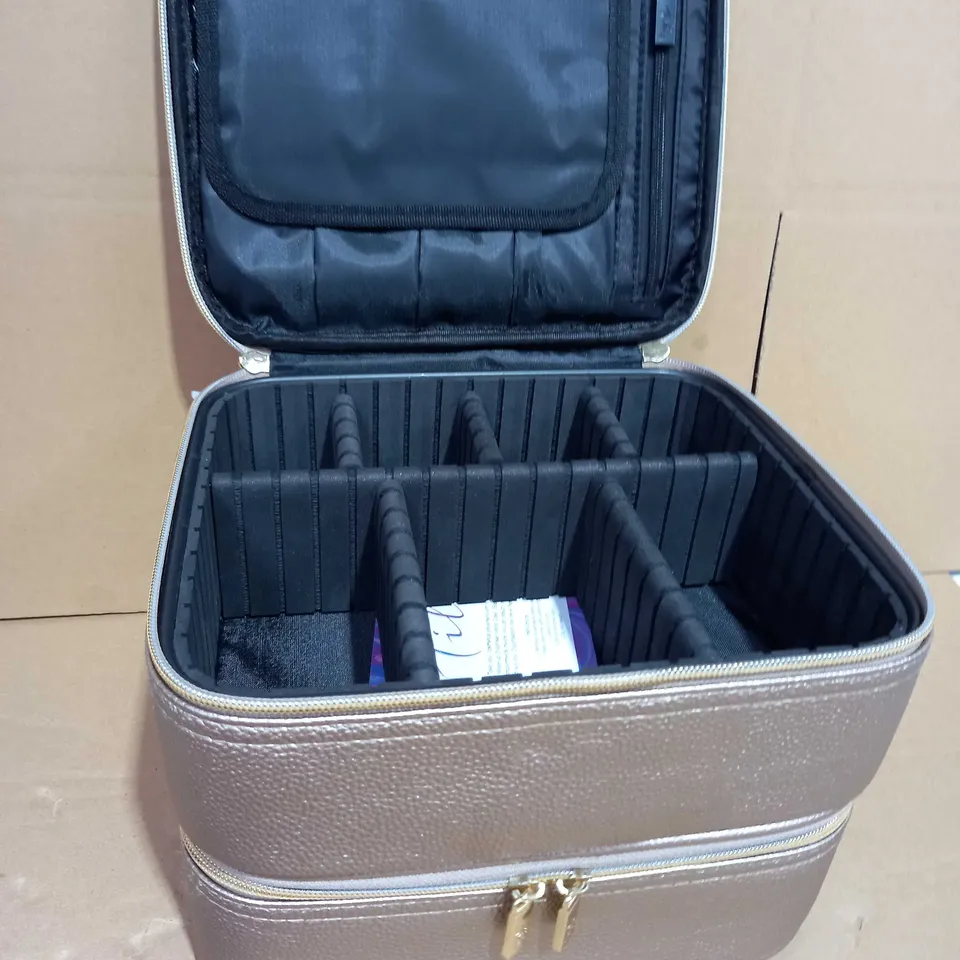 METALLIC MAKE-UP ORGANISER TWO TIER VANITY CASE - GOLD