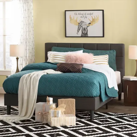BOXED CARDINGTON UPHOLSTERED BED FRAME WITH SQUARE TUFTED HEADBOARD - SIZE UNSPECIFIED 