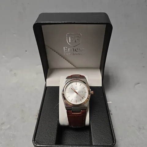 ERNEST FERDINAND WATCH – DAY DATE CALENDAR DIAL – LEATHER STRAP – 3ATM WATER RESISTANT - GIFT BOX