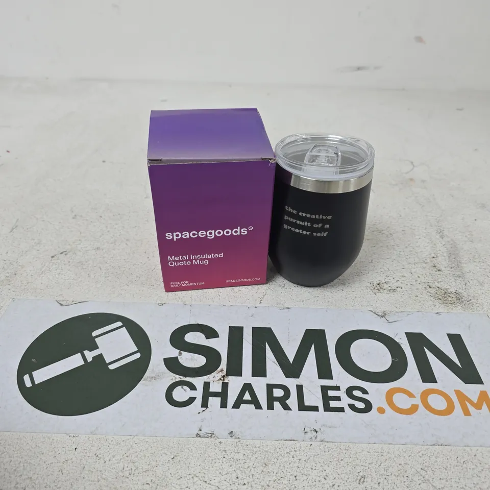 BOXED SPACEGOODS METAL INSULATED QUOTE MUG IN BLACK