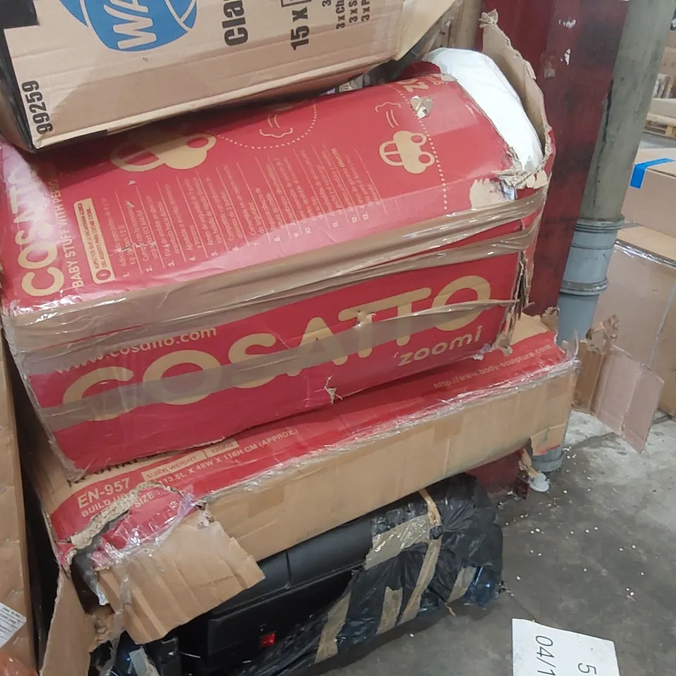 PALLET CONTAINING A LARGE ASSORTMENT OF CONSUMER PRODUCT PARTS INCLUDING TREADMILL AND HOMD APPLIANCE PARTS ECT