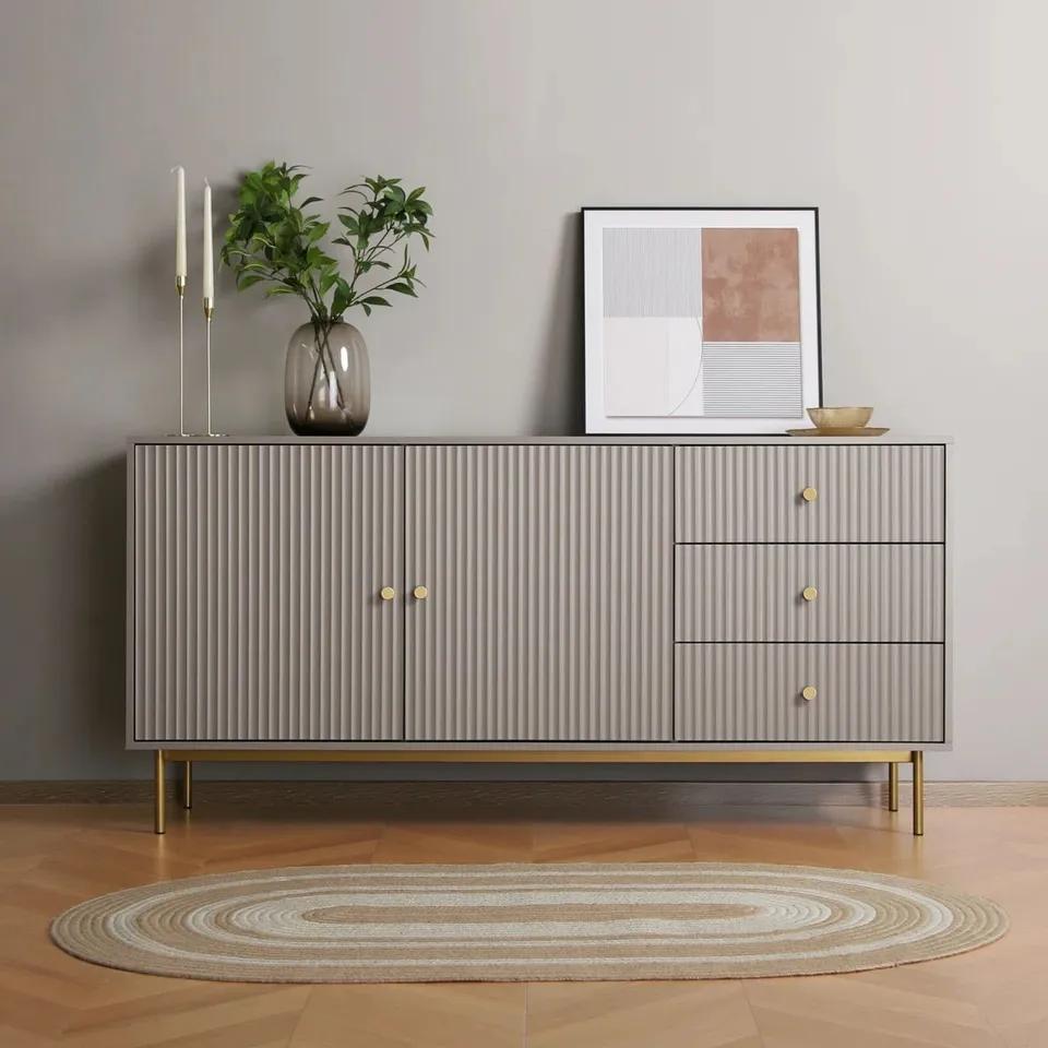 BOXED AITEN-LARGE SIDEBOARD CABINET WITH STORAGE -BLACK-