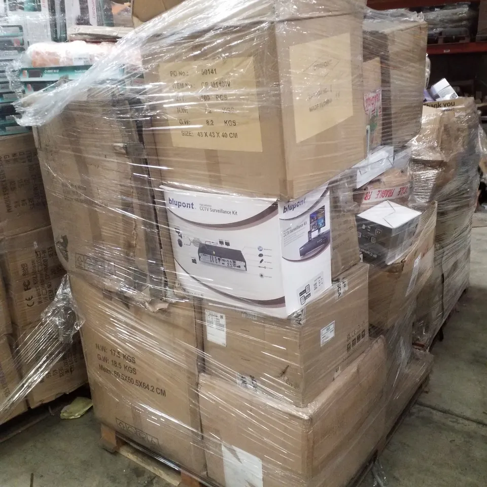 PALLET CONTAINING ASSORTED PRODUCTS INCLUDING CCTV SURVEILLANCE KIT, REUSABLE SHOPPING TROLLEY BAGS, WIRELESS KEYBOARD MOUSE SETS & IP CAMERA