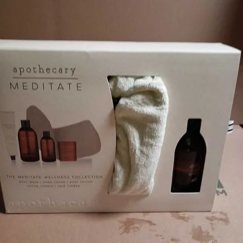 APOTHECARY MEDITATE WELLNESS COLLECTION – BODY WASH, BATH CREAM & BODY LOTION SET (TOWEL INCLUDED)