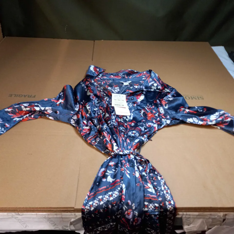 MONSOON JAMELIA LONG SLEEVE THIN DRESS IN FLORAL PATTERN - NAVY - UK 14