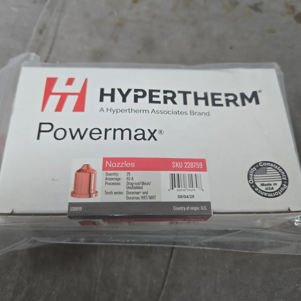 HYPERTHERM POWERMAX NOZZLES – PACK OF 25 (SKU 228759) FOR PLASMA CUTTER