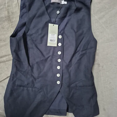UK 8 MINT VELVET NAVY LONGLINE LINEN WAISTCOAT (EU 36)
