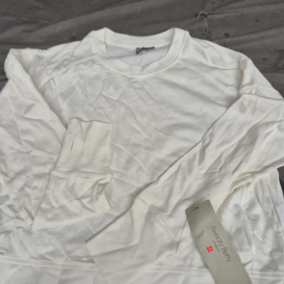 SWEATY BETTY AFTER CLASS CROP SWEATSHIRT - LILY WHITE - SIZE SMALL