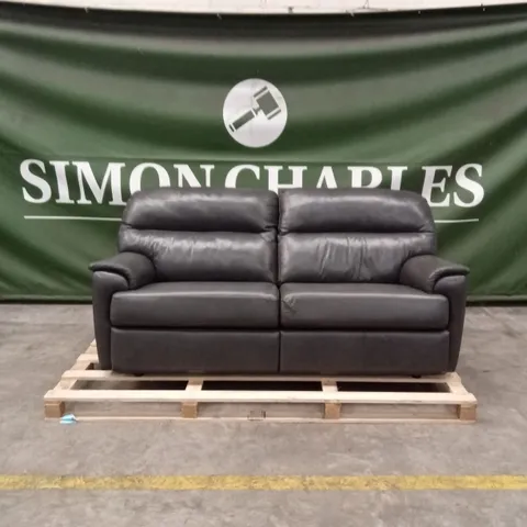 DESIGNER 3 SEATER LEATHER SOFA - SLATE GREY