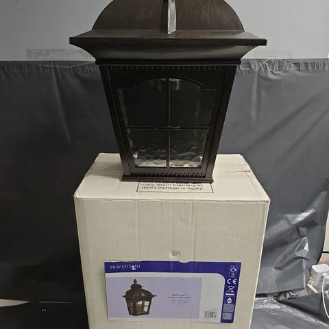 SEARCHLIGHT HALF LANTERN OUTDOOR WALL LIGHT – RUSTIC BROWN FINISH, CLEAR WATER GLASS