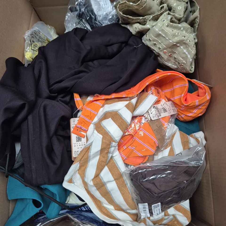 LARGE BOX OF APPROXIMATELY 25 ASSORTED CLOTHING ITEMS IN VARIOUS COLOURS, STYLES AND SIZES - COLLECTION ONLY