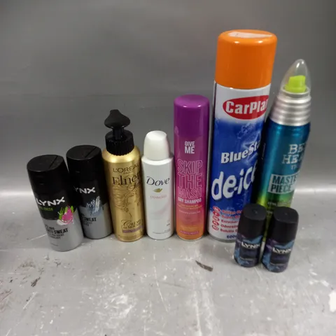 APPROXIMATELY 20 ASSORTED AEROSOLS TO INCLUDE BLUE STAR DE-ICER, LYNX BODY SPRAY, DRY SHAMPOO ETC - COLLECTION ONLY 