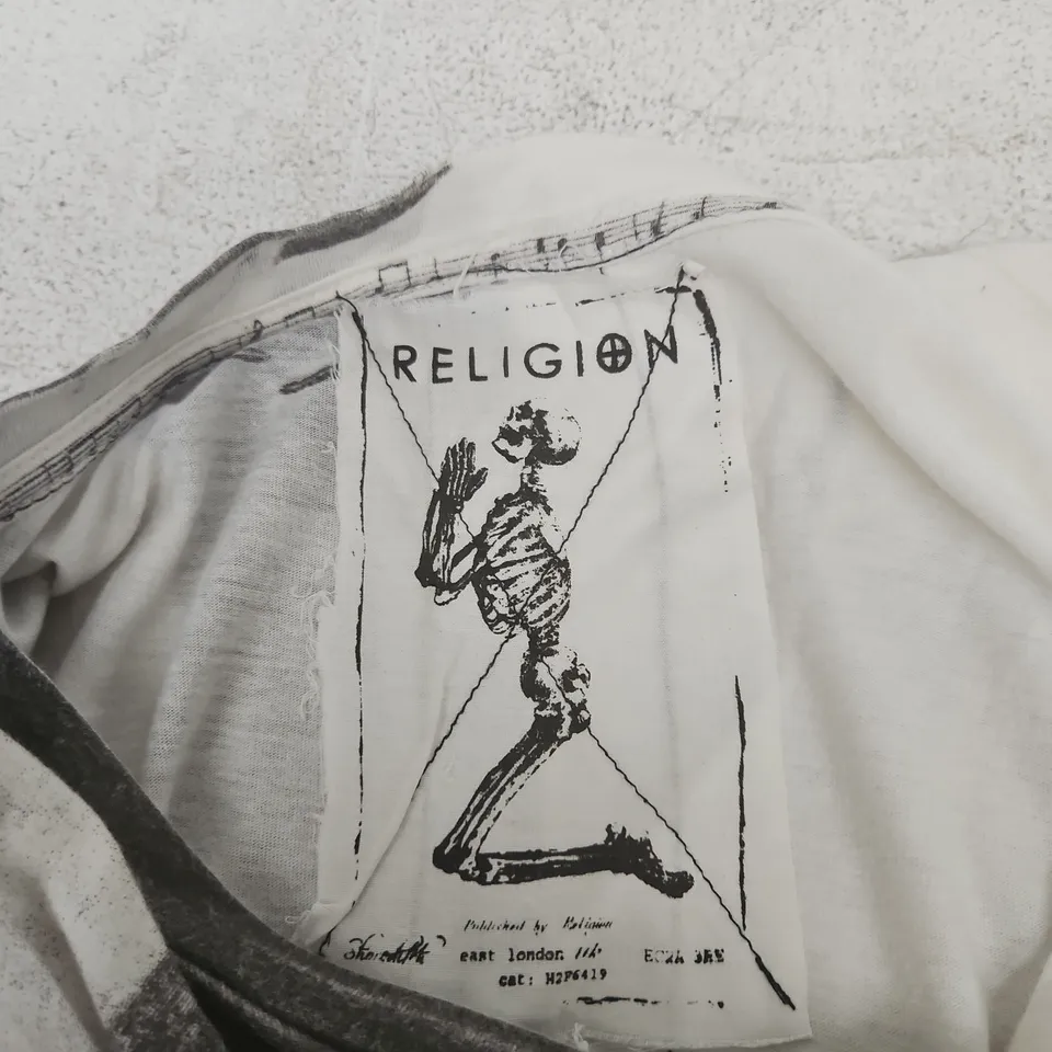 RELIGION GRAPHIC T-SHIRT – SKELETON/UNION JACK PRINT, UK BRAND, SIZE XXL