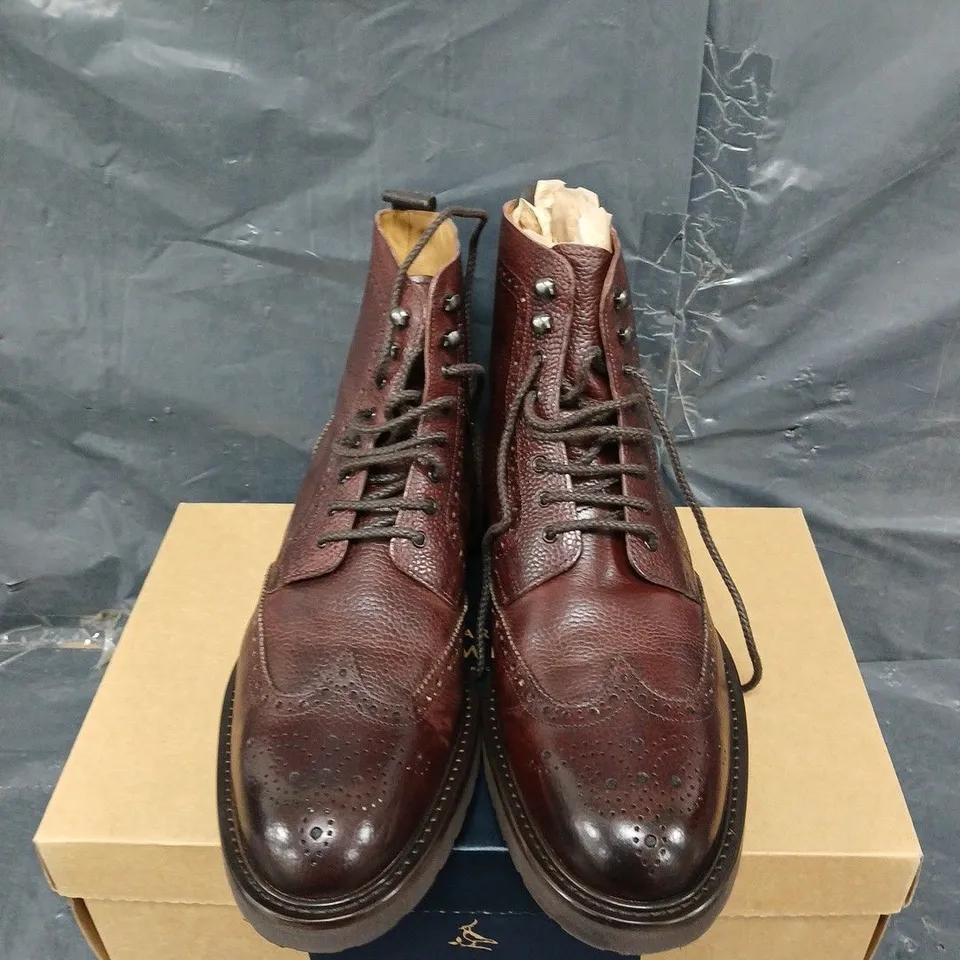BOXED PAIR OF CHARLES TYRWHITT MAHOGANY GRAIN BROGUE BOOT - UK SIZE 8