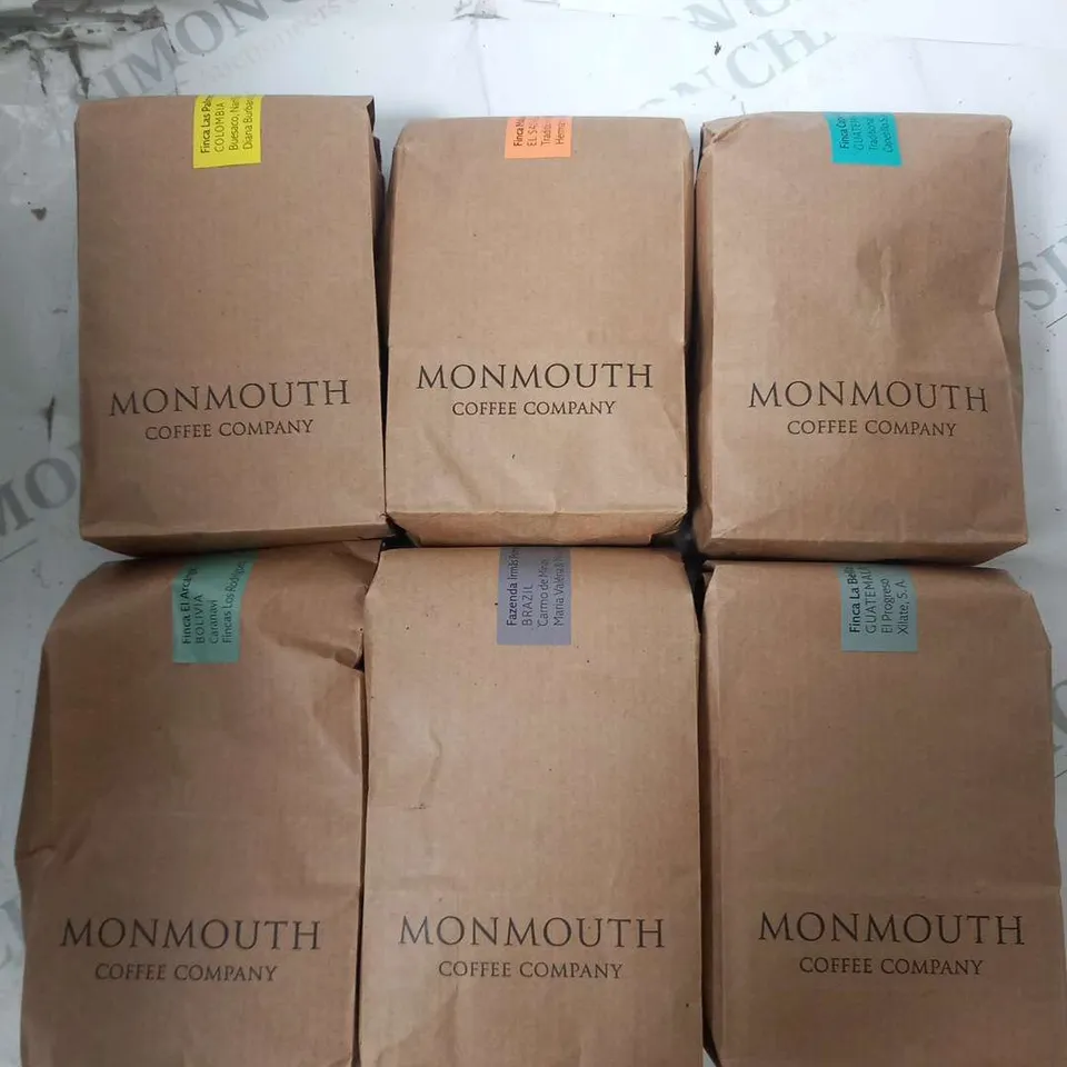 SIX BAGS OF ASSORTED MONMOUTH COFFEE COMPANY 250G FILTER COFFEE