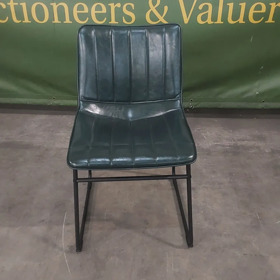 DESIGNER LEATHER UPHOLSTERED DINING CHAIR - BOTTLE GREEN