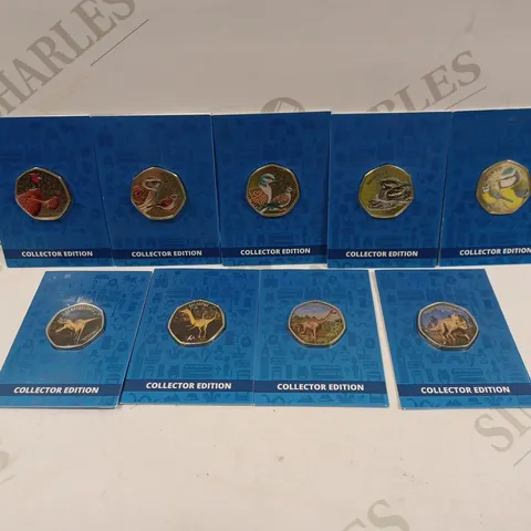 BOX TO CONTAIN APPROX. 9 X ASSORTED COLLECTORS MEDALS & COINS. BIRD & DINOSAUR THEMED.
