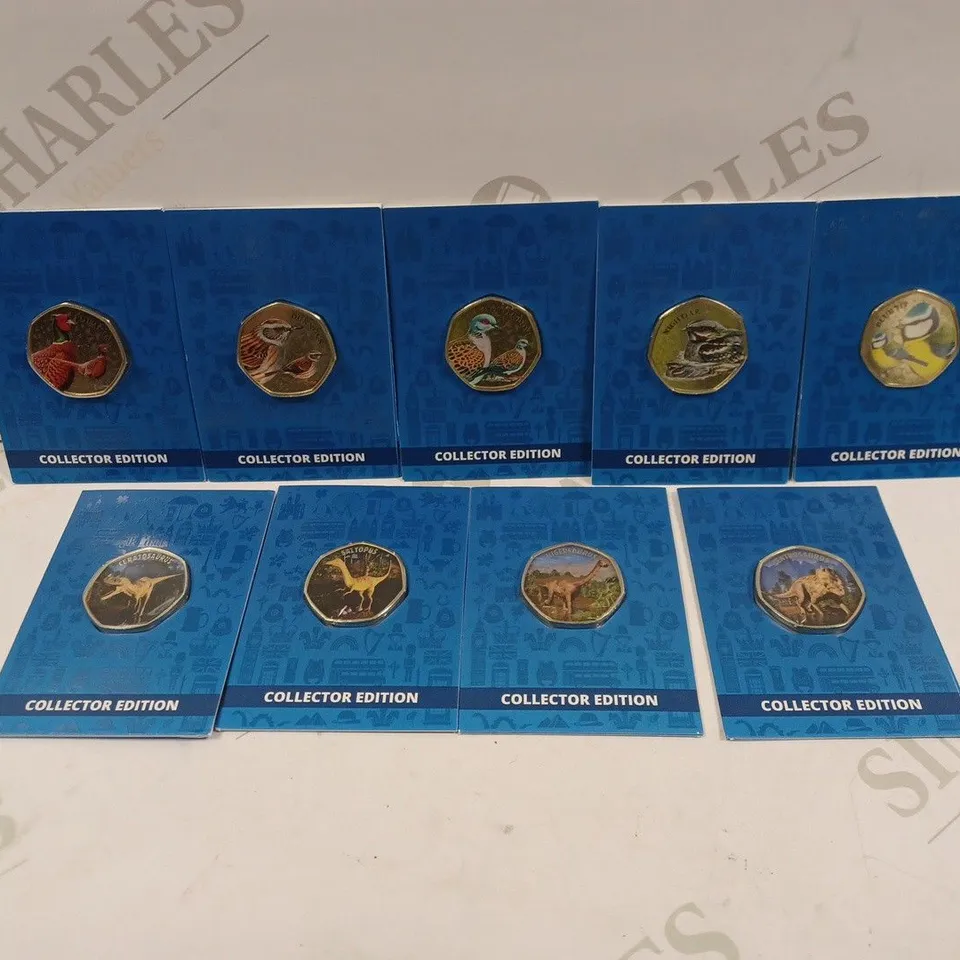 BOX TO CONTAIN APPROX. 9 X ASSORTED COLLECTORS MEDALS & COINS. BIRD & DINOSAUR THEMED. 
