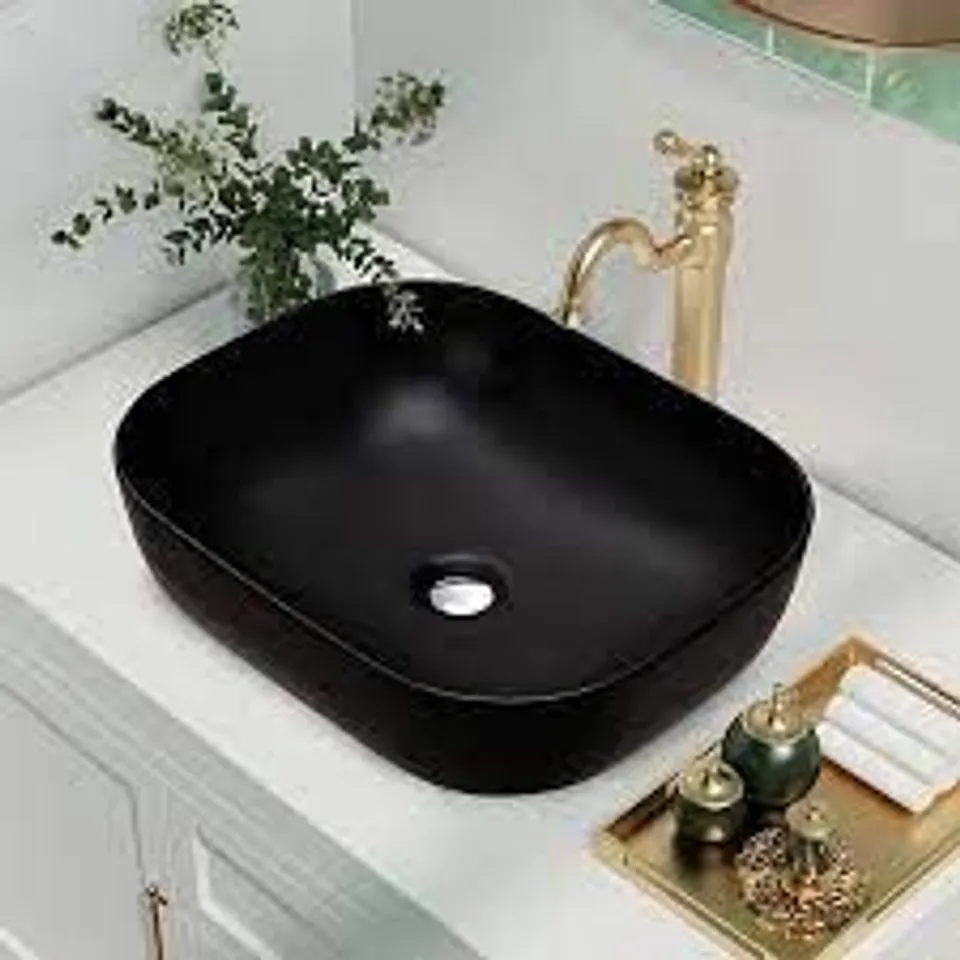 BOXED LIVING AND HOME CERAMIC BLACK BATHROOM SINK (1 BOX)