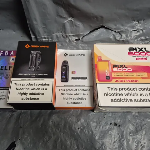 APPROXIMATELY 15 ASSORTED E-CIGARETTE PRODUCTS TO INCLUDE - PIXL, GEEK VAPE, ELF BAR ETC 