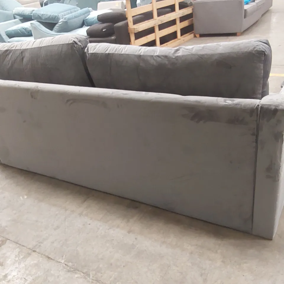 QUALITY DESIGNER 4 SEATER GREY VELVET SOFA