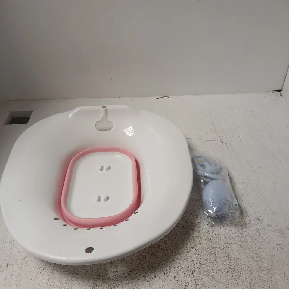 PREMIUM SITZ BATH TOILET SEAT WITH PINK TRIM – WHITE PLASTIC