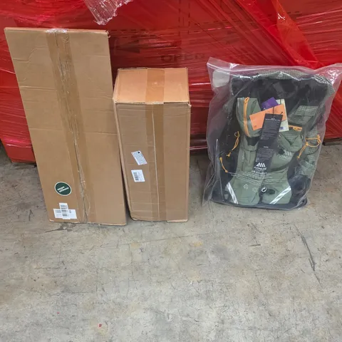 PALLET OF ASSORTED HOUSEHOLD GOODS AND PRODUCTS TO INCLUDE;BACKPACK,PICTURE FRAME,SHELVES 