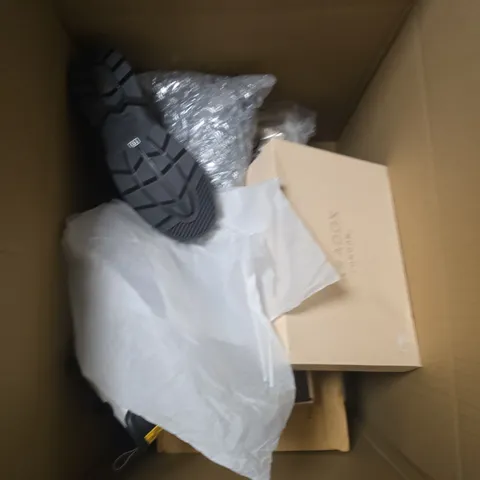 BOX OF APPROXIMATELY 6 PAIRS OF ASSORTED SHOES IN VARIOUS COLOUR, STYLES AND SIZES
