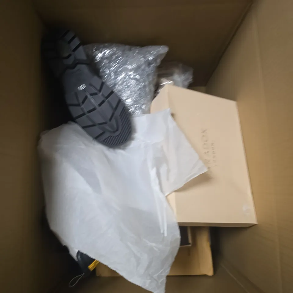 BOX OF APPROXIMATELY 6 PAIRS OF ASSORTED SHOES IN VARIOUS COLOUR, STYLES AND SIZES