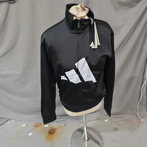 ADIDAS TRACK JACKET – BLACK/WHITE REGULAR FIT, ZIP FRONT-SIZE 13-14 YEARS