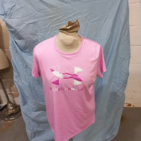 UNDER ARMOUR HEATGEAR PINK T‑SHIRT – LOOSE FIT, SIZE YXL (YOUTH XL)
