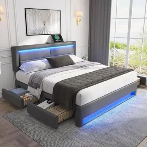 BOXED UPHOLSTERED BED WITH STORAGE, USB PORT AND BED (2 BOXES)
