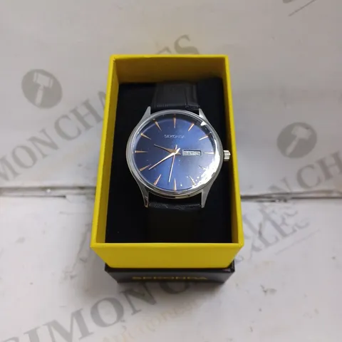 BOXED SEKONDA GENTS WATCH WITH GENUINE LEATHER STRAP - JAPAN MOVEMENT - WATER RESISTANT 3 ATM.