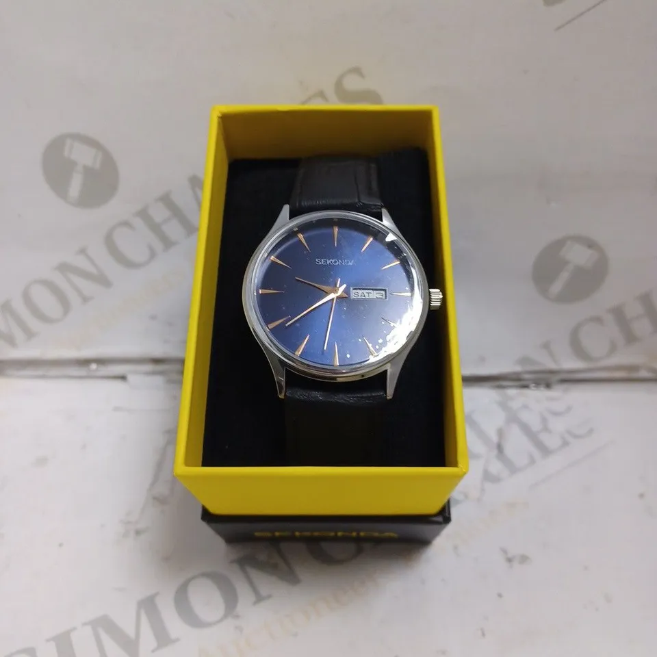 BOXED SEKONDA GENTS WATCH WITH GENUINE LEATHER STRAP - JAPAN MOVEMENT - WATER RESISTANT 3 ATM.