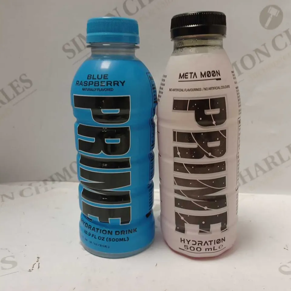 LOT OF 2 PRIME HYDRATION DRINKS (500ML) - BLUE RASPBERRY & META MOON