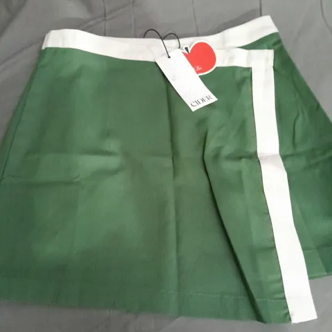 CIDER ASSYMETRICAL MINI SKIRT, GREEN/WHITE - SIZE XS