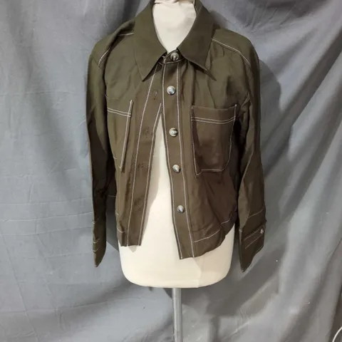 MONSOON OLIVE KHAKI FIELD JACKET – WOMEN'S, WITH CONTRAST STITCHING