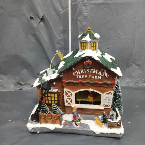 BOXED CHRISTMAS TREE FARM SCENE WITH LIGHTS AND MUSIC