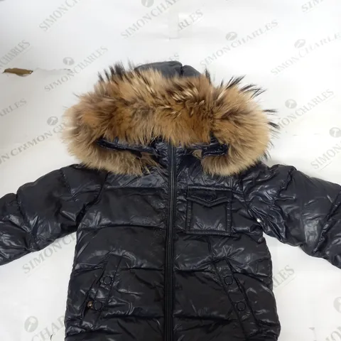 BOYS MONCLER ZIPPED PADDE COAT WITH FAUX FUR HOOD SIZE UNSPECIFIED