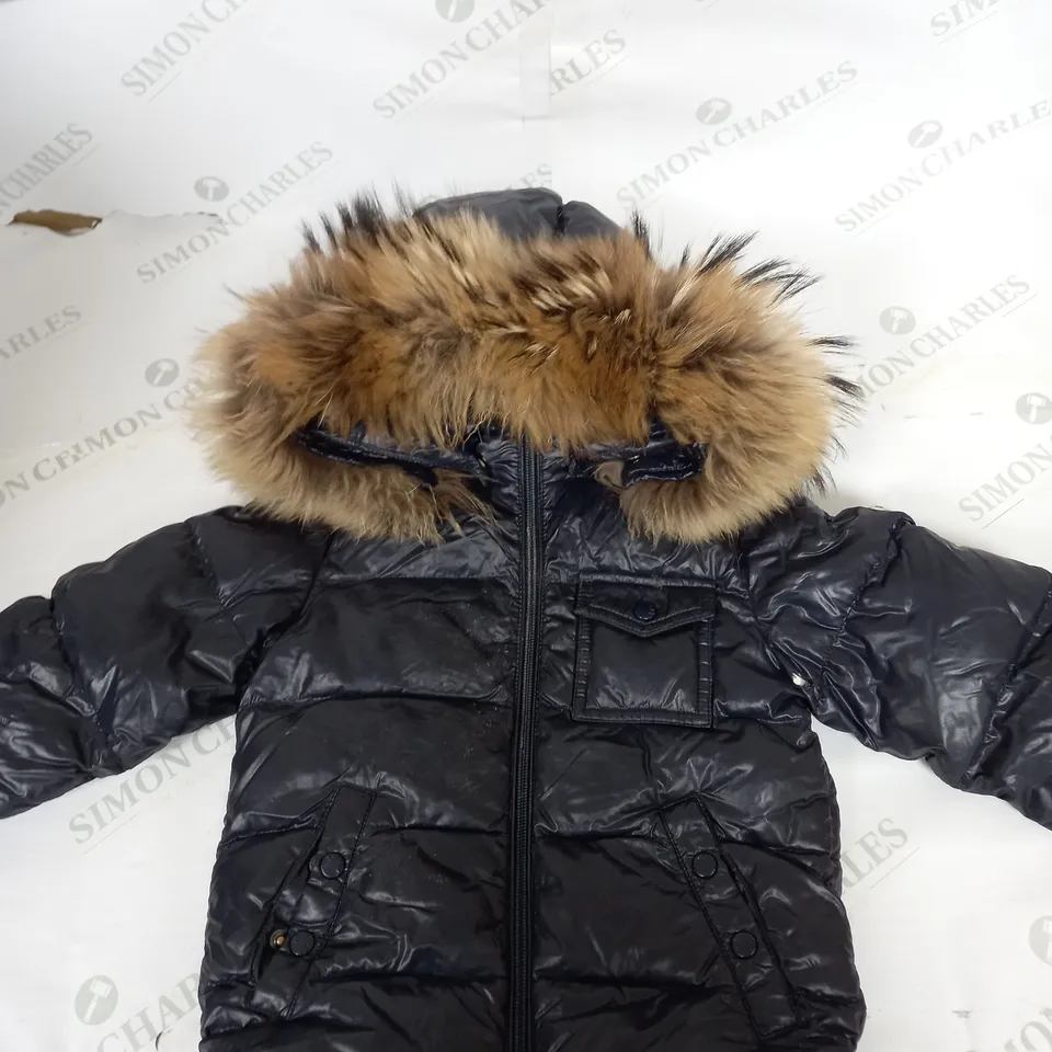 BOYS MONCLER ZIPPED PADDE COAT WITH FAUX FUR HOOD SIZE UNSPECIFIED