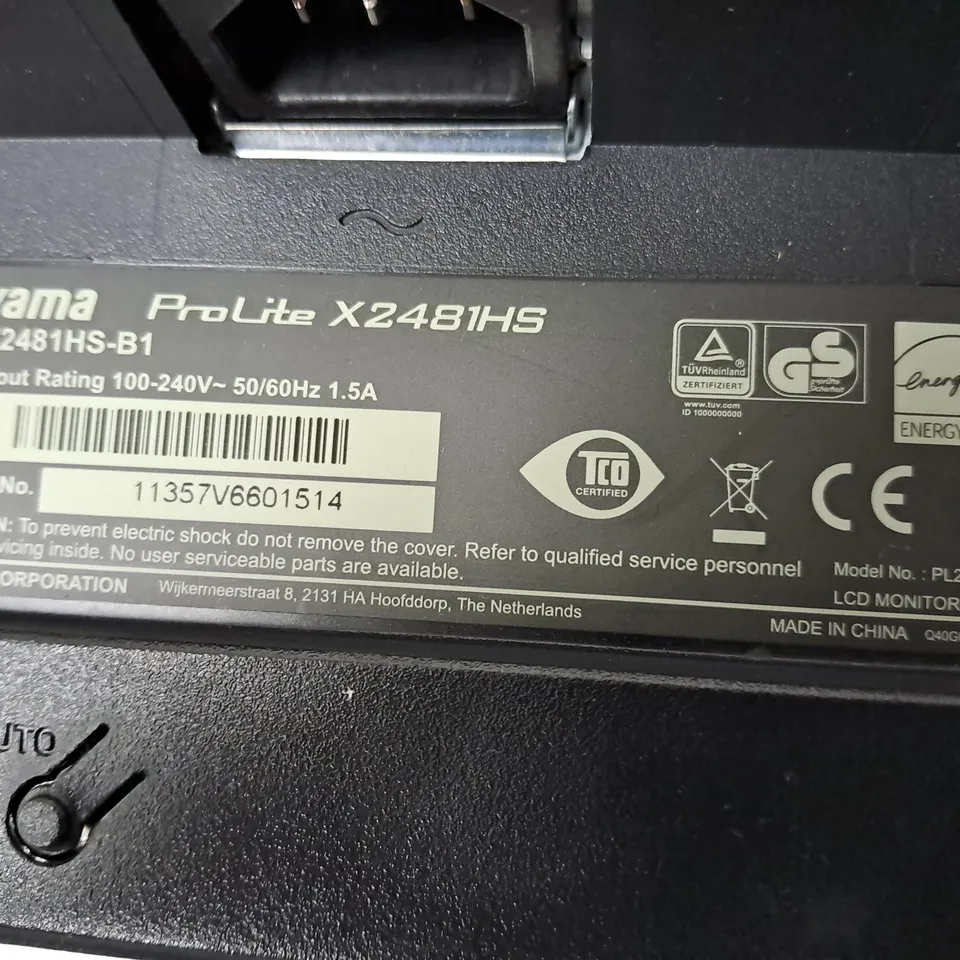 IIYAMA PRO LITE 24" MONITOR X2481HS MODEL X2481HS-B1 SERIAL #1128650700112