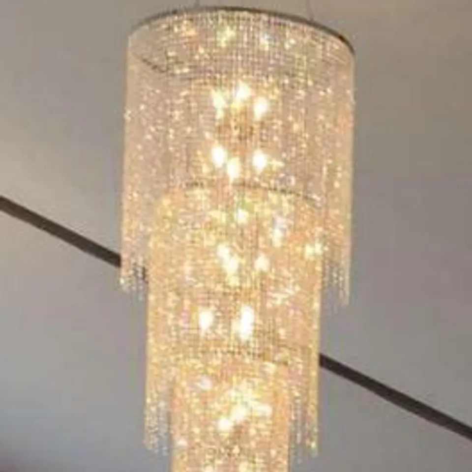 DESIGNER THREE TIER CHANDELIER WITH CRYSTAL DROPLETS H 2000MM(+900MM CHAIN) D 800/600/400MM