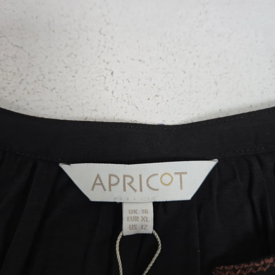 APRICOT WOMEN'S BLACK EMBROIDERED TOP WITH TASSEL TIE, UK 16