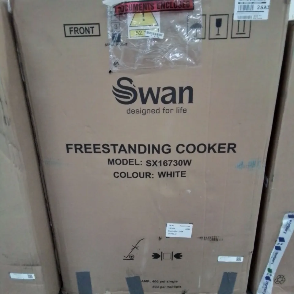 BOXED SWAN SX16730W 60CM WIDE DOUBLE OVEN ELECTRIC COOKER WITH CERAMIC HOB - WHITE