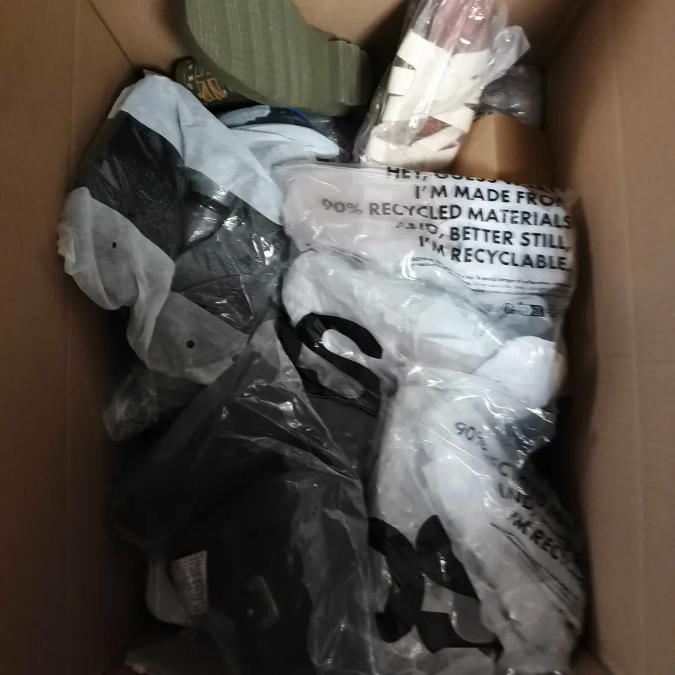 BOX OF APPROXIMATELY 15 ASSORTED PAIRS OF SHOES AND FOOTWEAR ITEMS IN VARIOUS COLOURS, STYLES, AND SIZES - COLLECTION ONLY