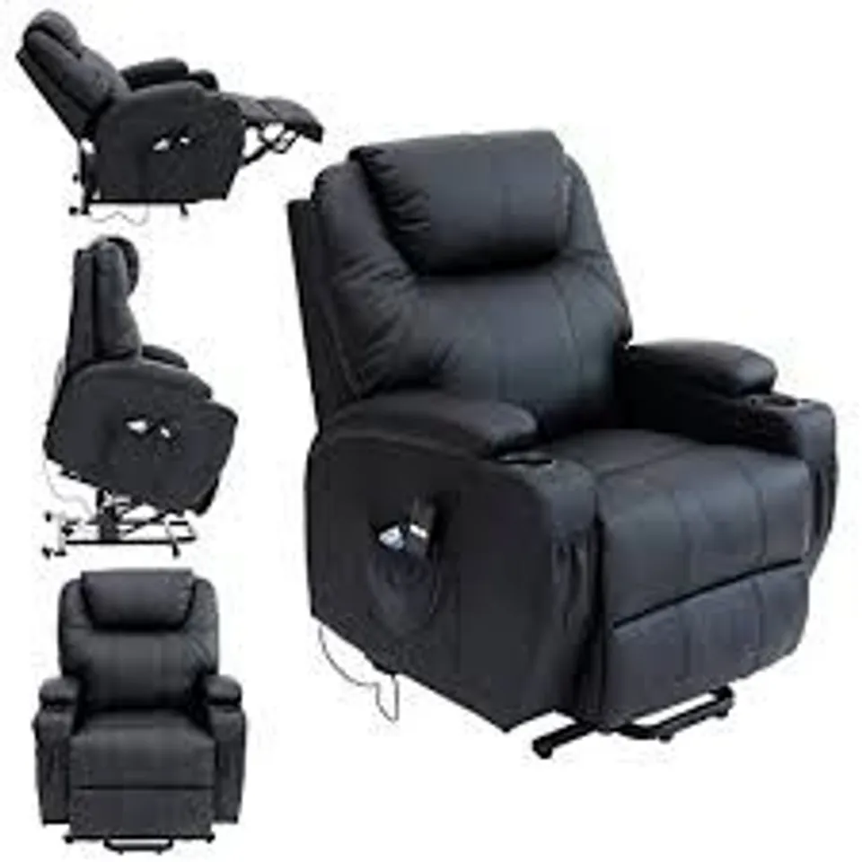 BOXED CINE BLACK FAUX LEATHER RISE RECLINER CHAIR (2 BOXES) RRP £549.99