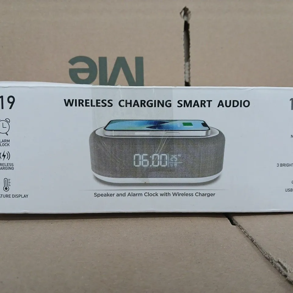 BOXED UNBRANDED A19 WIRELESS CHARGING SMART AUDIO SPEAKER AND ALARM CLOCK